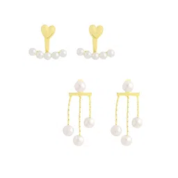 Yellow Chimes Set Of 4 Gold Plated Pearls Studded Contemporary Drop Earrings image 2