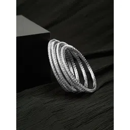 Yellow Chimes Set Of 4 Silver-Plated & White AD-Studded Bangles-picture-29