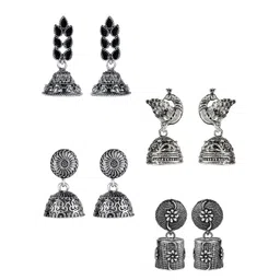 Yellow Chimes Set Of 4 Silver-Plated Oxidised Jhumkas Earring-picture-32