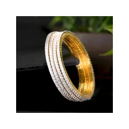 Yellow Chimes Set Of 4 White Ad Studded Gold-Toned Handcrafted Classic Bangles-picture-11