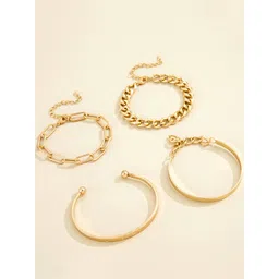 Yellow Chimes Set Of 4 Women Gold-Plated Stackable Link Bracelet-picture-22