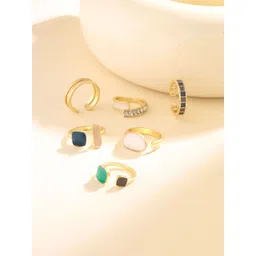 Yellow Chimes Set Of 6 Gold-Plated Adjustable Finger Rings-picture-36