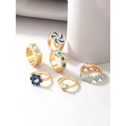 Yellow Chimes Set of 6 Gold Plated Blue Enamel Knuckle Ring Set-picture-37