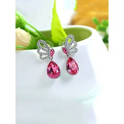 Yellow Chimes Silver-Plated & Pink Butterfly Shaped Drop Earrings-picture-13
