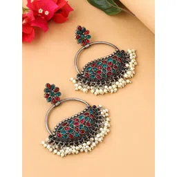 Yellow Chimes Silver-Plated Contemporary Chandbalis Earrings-picture-27