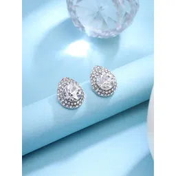 Yellow Chimes Silver Plated Contemporary Crystal Studded Studs Earrings-picture-35