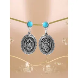 Yellow Chimes Silver-Plated Contemporary Oxidized Drop Earrings-picture-32