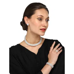 Yellow Chimes Silver-Plated Crystal Stone Studded Necklace Set with Ring & Bracelet-picture-14