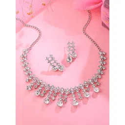 Yellow Chimes Silver-Plated Crystal-Studded Jewellery Set-picture-30