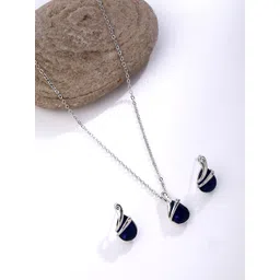 Yellow Chimes Silver-Plated Crystal Studded Tear Drop Shaped Pendant Jewellery Set-picture-24