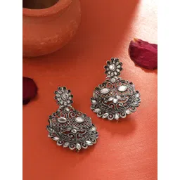 Yellow Chimes Silver-Plated Mirror Studded Chandbali Earrings-picture-34
