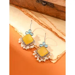 Yellow Chimes Silver-Plated Monalisa Studded & Beaded Contemporary Afghani Drop Earrings-picture-38