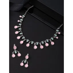 Yellow Chimes Silver-Plated Stone-Studded Jewellery Set-picture-30