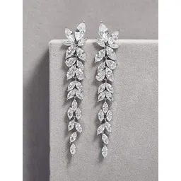 Yellow Chimes Silver-Toned & White Leaf Shaped Drop Earrings-picture-24