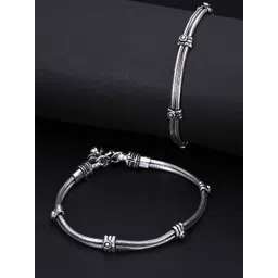 Yellow Chimes Silver-Toned Oxidised Anklets-picture-27