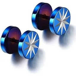 yellow chimes Spark Symbol 316L Stainless Steel Metallic Blue Earrings for Men and Boys-picture-37