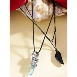 Yellow Chimes Unisex Set Of 2 Wolf Tooth Crystal Pendants With Chain-picture-18