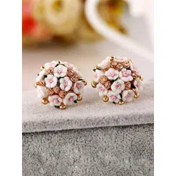 Yellow Chimes White Contemporary Floral Studs Earrings-picture-33