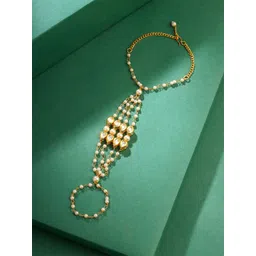 Yellow Chimes Women Gold-Plated Crystals & Kundan Studded Ring Bracelet-picture-31