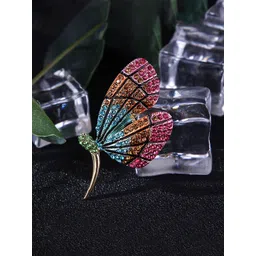 Yellow Chimes Women Gold-Plated Multicolor Crystal Butterfly Shaped Brooch Pin-picture-17