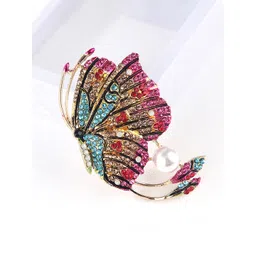Yellow Chimes Women Multicolour Crystal Butterfly Design Brooch Pin image 4