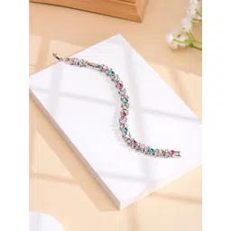 Yellow Chimes Women Rhodium-Plated Crystal Studded Link Bracelet-picture-25