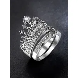 Yellow Chimes Women Set Of 2 Silver-Plated White Crystal-Studded Finger Rings-picture-16