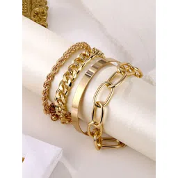 Yellow Chimes Women Set of 4 Combo Multilayer Stack Style Chain Bracelets-picture-27