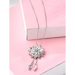 Yellow Chimes Women Silver-Toned & White Crystal Long Chain Pendant Necklace-picture-11