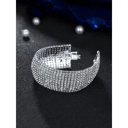 Yellow Chimes Women Silver-Toned & White Crystals Rhodium-Plated Cuff Bracelet-picture-35