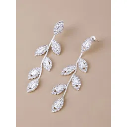 Yellow Chimes Women Silver-Toned Elegant Leaf Drop Dangle Earrings-picture-25