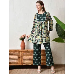 YELLOW PARROT Floral Printed Cotton Round Neck Tunic With Trousers Co-Ords-picture-38