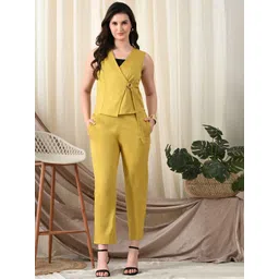 YELLOW PARROT Pure Cotton V-Neck Top With Trouser Co-Ords-picture-15