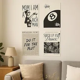 Yellow Town India MOM I'M A RICH MAN Art Prints | Set of 4 A4 Posters with Wall Friendly Adhesive | 300 GSM Unframed Girly Moodboard Aesthetic Posters for Room Decor-image-49