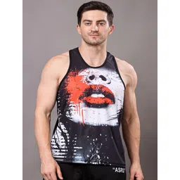 YELLOW TREE Printed Scoop Neck Sleeveless Gym Vests YT Red Lips Print Vest _M-picture-34