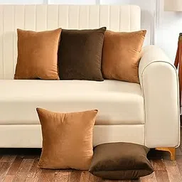 Yellow Weaves Soft Velvet Fabric Cushion Cover 16 X 16 Inches, Set of 5, (Multicolor), 250 TC-picture-21