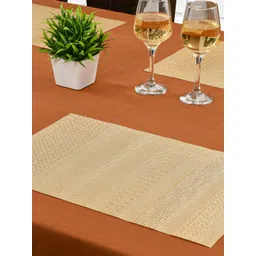 Yellow Weaves 4-Pcs Beige Self-Design Table Placemats-picture-35