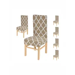 Yellow Weaves 6-Pcs Beige Printed Stretchable Chair Covers-picture-20