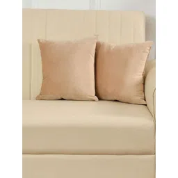 Yellow Weaves Beige 2 Pieces Velvet Square Cushion Covers-picture-37