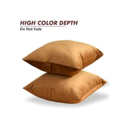 Yellow Weaves Brown 2 Pieces Velvet Square Cushion Covers image 3