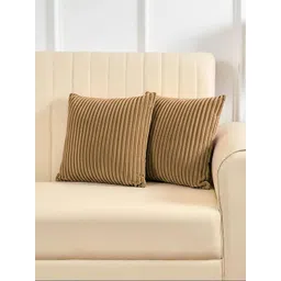 Yellow Weaves Brown Set of 2 Striped Square Cushion Covers-picture-23