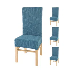 Yellow Weaves Teal Blue 4 Pieces Textured Jacquard Elasticated Stretchable Chair Covers-picture-16