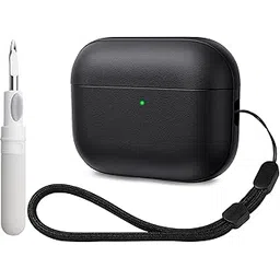 Yellowinc Hybrid Vegan Leather TPU Case Cover for Apple Airpods Pro 3 (2025), with Lanyard & Cleaning Pen (Leather Suede Black)-image-25