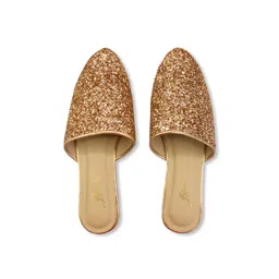 yellowsoles Women Rose Gold Embellished Leather Party Mules Flats-picture-13