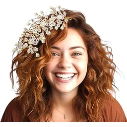 yellr Hair AccessoriesWomen & Girls for wedding | floral bridal brooch | hair pin | artificial flower| pearl style juda bun accessories |hairstyle decoration bride clip | gold wire with white.-picture-13