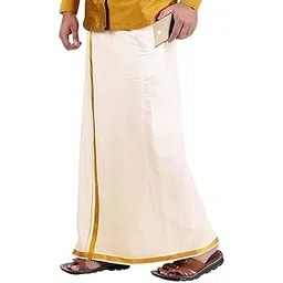 yettalan Mens Adjustable Welcro and Pocket High Density 100% Cotton Dhoti with Rich Jari Border-picture-18