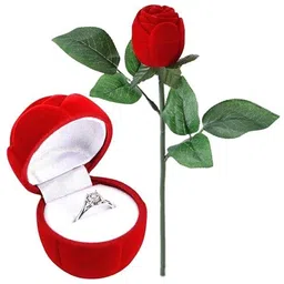 yewish Velvet Red Rose Jewellery Ring Box for Gift Propose Marriage Ceremony,Valentine Red Rose Artificial Flower-picture-13
