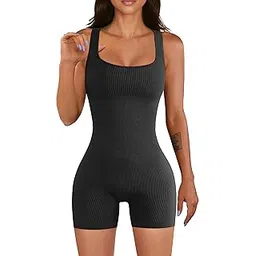 yioioio Women Yoga Romper Workout Ribbed Square Neck One Piece Seamless Tank Top Jumpsuit-picture-42