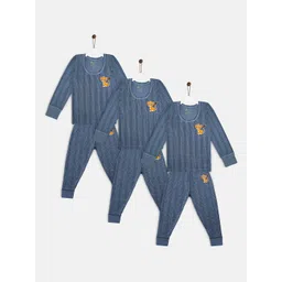 YK Basics Kids Pack Of 3 Blue Striped Line Printed Thermal Set-picture-18