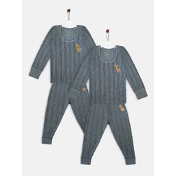 YK Basics Set Of 2 Kids Grey Striped Ribbed Thermal Set-picture-13